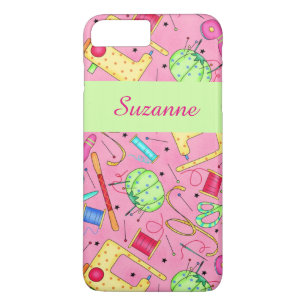 Roze naaigarens Kunstnaam op maat iPhone 8 Plus / 7 Plus Hoesje