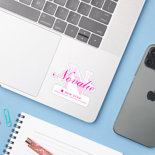 Roze naam initiaal en naam betekenis Novalie Sticker