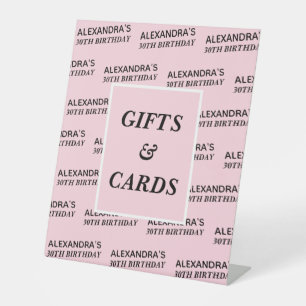 Roze Naam Leeftijd Verjaardag Cadeaus en Kaart Reclamebord Met Voetstuk