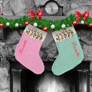 Roze Naam Marcherende Excentrieke Kerstherten Grote Kerstsok