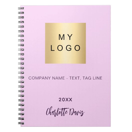 Roze naam script zakelijk logo notitieboek (Voorkant)