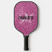 Roze naam van het glitterscript pickleball paddle (Voorkant)