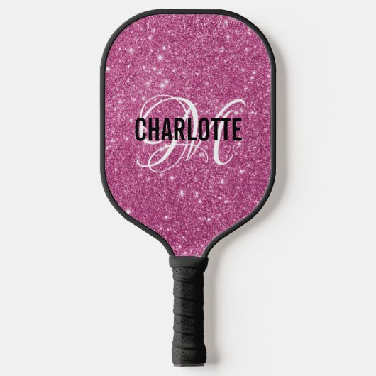 Roze naam van het glitterscript pickleball paddle (Voorkant)