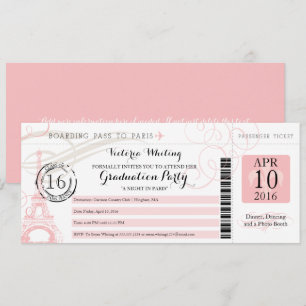 Roze nacht in Paris Graduparty Boarding Pass Kaart