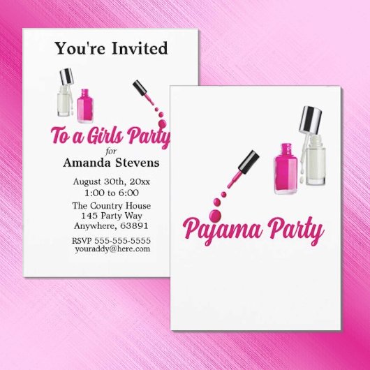Roze Nagellak Pyjama Party Uitnodiging