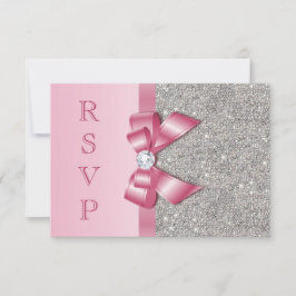 Roze namaak boog & diamanten RSVP Kaartje