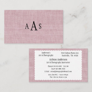 Roze namaak linnen elegante monogram visitekaartje