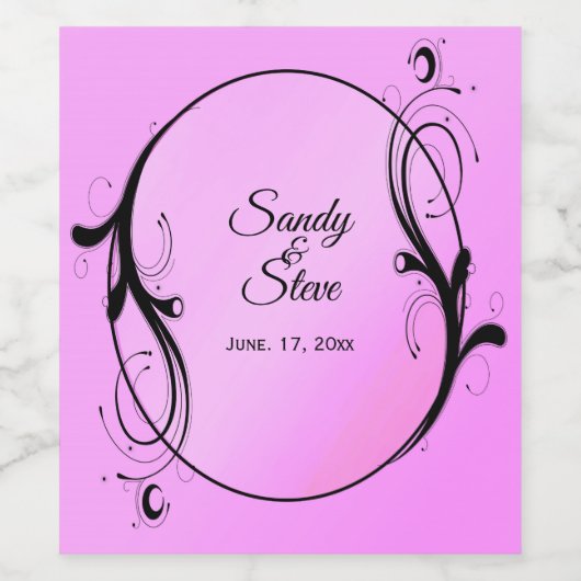 Roze namen en datum wijn etiket (Enkel label)