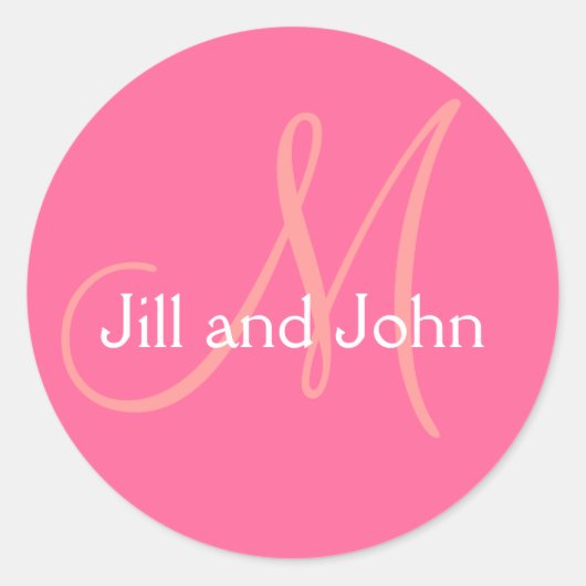 Roze Names Initiaal Monogram Wedding Sticker (Voorkant)