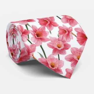 Roze Narcis Bloemmotief Stropdas