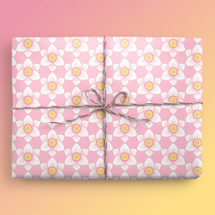 Roze narcis veer cadeaupapier