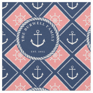 Roze nasie-anker schip wielpatroon Naam toevoegen Stof
