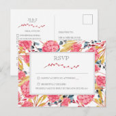 Roze Natuur Floral Wedding RSVP Briefkaart (Voorkant / Achterkant)