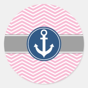 Roze Nautical Anchor Chevron Ronde Sticker