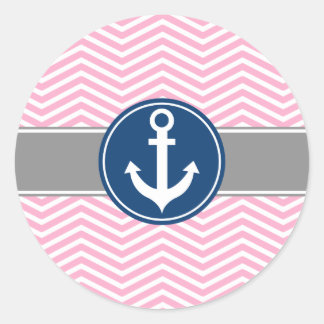Roze Nautical Anchor Chevron Ronde Sticker