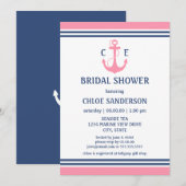 Roze Nautical Bridal Shower Invitations Kaart (Voorkant / Achterkant)