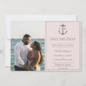 Roze Nautical Monogram Foto de datum opslaan Save The Date (Voorkant)
