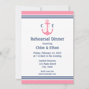 Roze Nautical Rehearsal Dinner Invitations Kaart