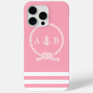Roze Nautical Rope en Anchor Monogrammen iPhone 15 Pro Max Hoesje