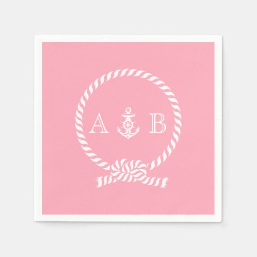 Roze Nautical Rope en Anchor Monogrammen Servet (Voorkant)