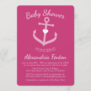 Roze Nautical themed Baby shower Invitation Kaart