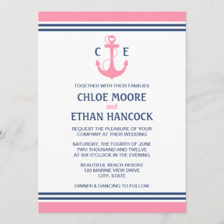 Roze Nautical Wedding Invitations Kaart