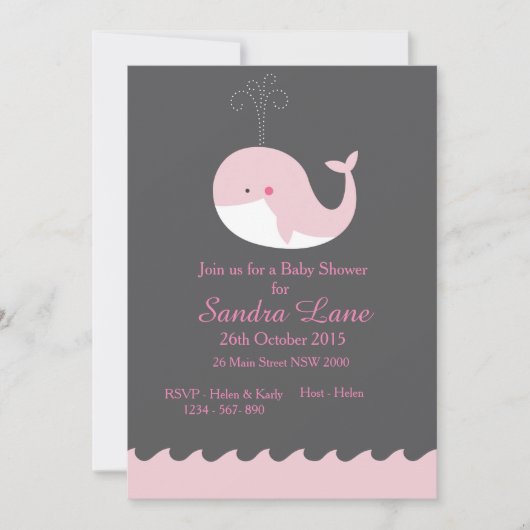 Roze Nautical Whale Baby shower Invitation Kaart (Voorkant)