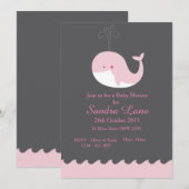 Roze Nautical Whale Baby shower Invitation Kaart (Voorkant / Achterkant)