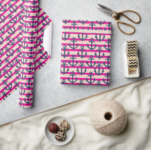Roze Nautisch Anker Inpakpapier
