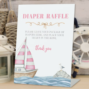 Roze Nautisch Baby shower Luier Raffle Reclamebord Met Voetstuk