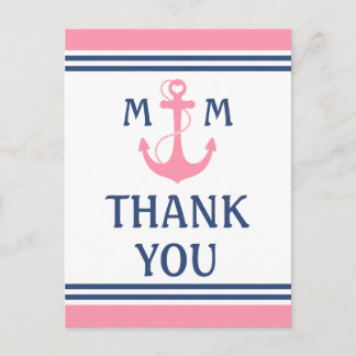 Roze Nautisch Hart Anker Dank u Briefkaart