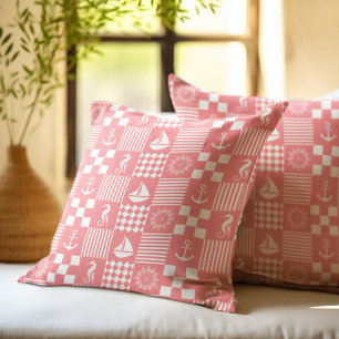 Roze nautisch patchworkpatroon kussen