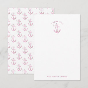 Roze nautische anker Baby shower dank u Bedankkaart