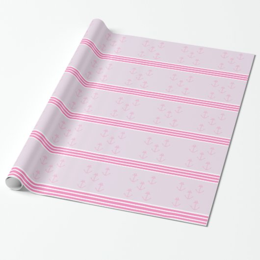 Roze Nautische ankers Cadeaupapier (Uitgerold)