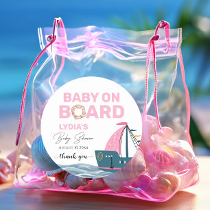Roze Nautische Baby aan boord Baby shower Ronde Sticker