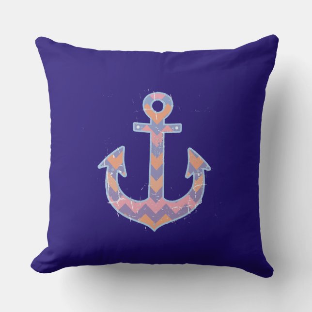 roze nautische chevron - anker kussen (Voorkant)