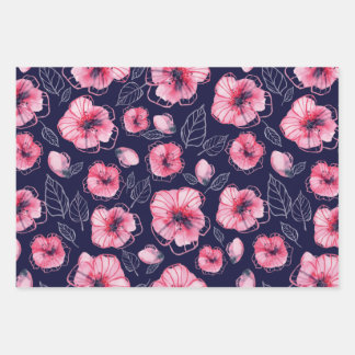Roze navi blue Wrapping Paper Flat Sheet Set van 3