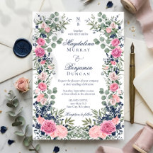 Roze Navy Blauwe Bloemige Eucalyptus Groene Huweli