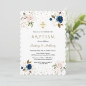 Roze Navy Blauwe Bloemige Gouden Kruis Tweeling Do Kaart (Staand voorkant)