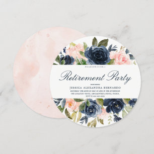 Roze Navy Blue Boy Blush Floral Retirement Party Kaart