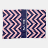 Roze, Navy Blue LG Chevron Navy Name Monogram Theedoek (Horizontaal)