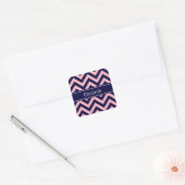Roze, Navy Blue LG Chevron Navy Name Monogram Vierkante Sticker (Envelop)