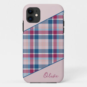 Roze-navy blue plaid iPhone Case