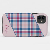 Roze-navy blue plaid iPhone Case (Achterkant (horizontaal))