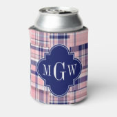 Roze, Navy Blue Preppy Patchwork Madras Monogram Blikjeskoeler (Blikje Achterkant)