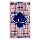 Roze, Navy Blue Preppy Patchwork Madras Monogram Klein Cadeauzakje (Achterkant)
