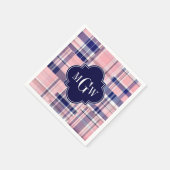Roze, Navy Blue Preppy Patchwork Madras Monogram Servet (Hoek)