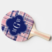 Roze, Navy Blue Preppy Patchwork Madras Monogram Tafeltennisbatje (Zijkant)