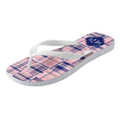 Roze, Navy Blue Preppy Patchwork Madras Monogram Teenslippers (Schuin)