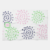 Roze Navy Green Flower Pattern Waterverf Monogram Theedoek (Horizontaal)